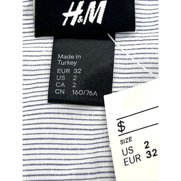 H&M Women’s Mini Dress 2 Blue Button Down 3/4 Sleeve Roll Tab Band Collar VNeck - Picture 9 of 13